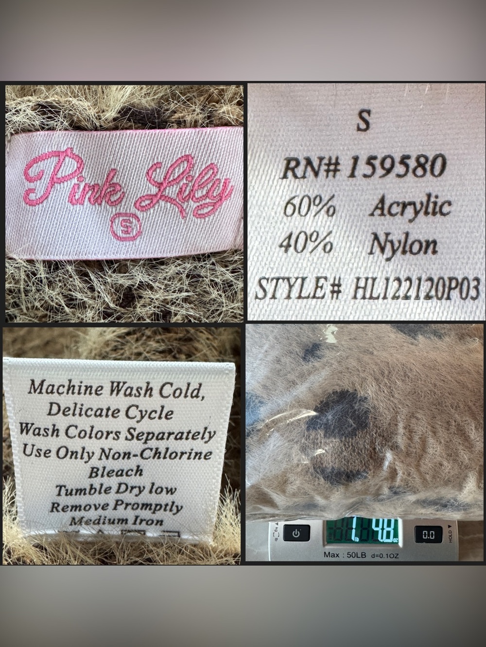 Pink Lily Leopard Open Front Cardigan Dolman Sleeves Relaxed Fit Soft & Cozy (S) - Picture 6 of 16